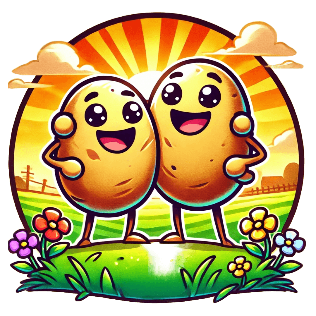 2 Kartoffeln die freundschaftlich, Arm in Arm zusammen stehen. Dieses Symbol steht für die Freundschaft zwischen Krestoffel und ars_dorfelite